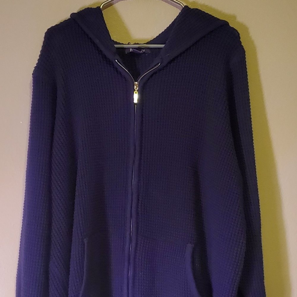 Blue-Violet Zip Up Thermal Waffle Knit Hoodie with Pockets